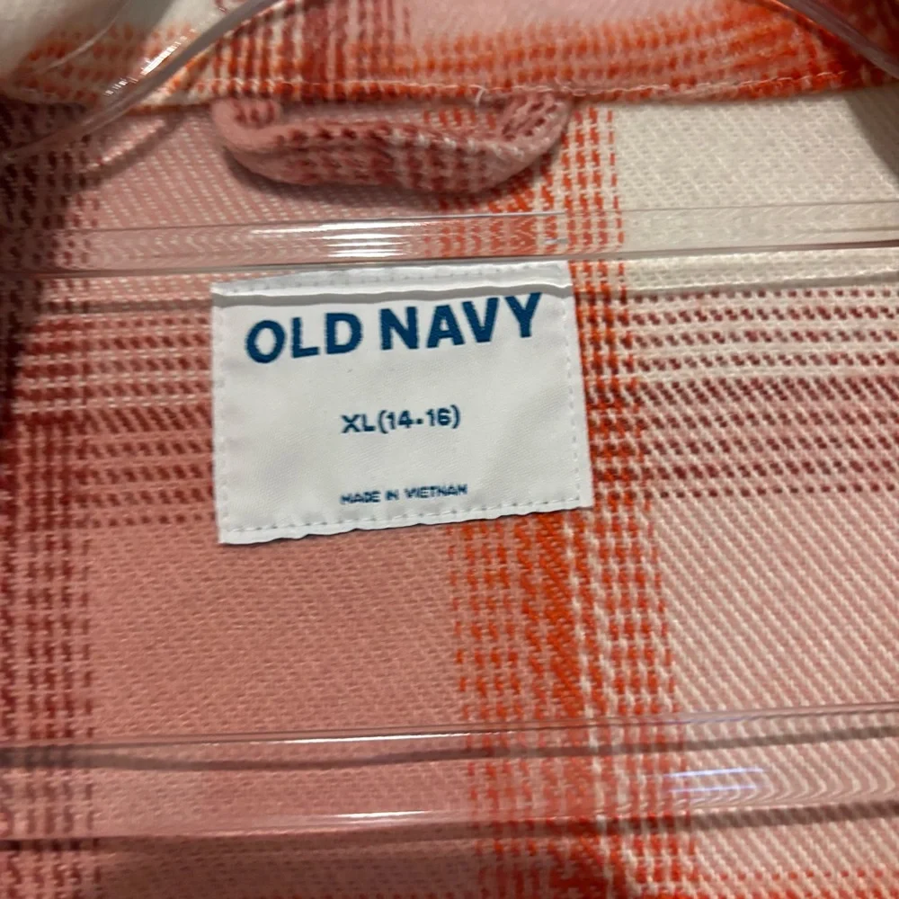 Old Navy‎ Oversized Tunic Shacket Plaid pink orange Girls Size XL